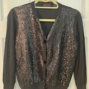 L'Wren Scott Black Sequin Cardigan Velvet Buttons Size Large